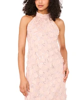 Msk Petite 3D Floral-Applique Halter Dress