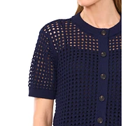 CeCe Women's Texture Mesh Short-Sleeve Cardigan