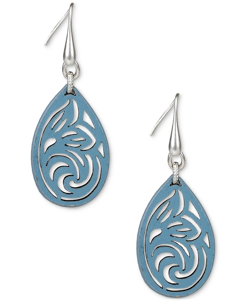 Patricia Nash Silver-Tone Leather Lace Drop Earrings