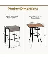 Gymax -Piece Patio Dining Set w/ Umbrella Hole Metal Frame & Breathable Fabric Seat