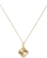 Sunbeam & Polished Reversible Bead Frame Clover 18" Pendant Necklace in 10k Gold