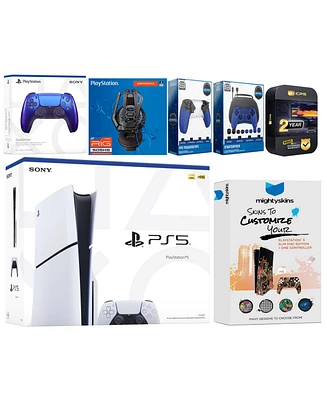 Sony Playstation 5 Slim Disc with Extra Starlight Blue Controller, Plantronics Headset, Gamer Kit, Trigger Kit and MightySkins Decal Voucher + 2 Year