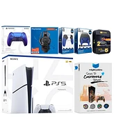 Sony Playstation 5 Slim Disc with Extra Starlight Blue Controller, Plantronics Headset, Gamer Kit, Trigger Kit and MightySkins Decal Voucher + 2 Year
