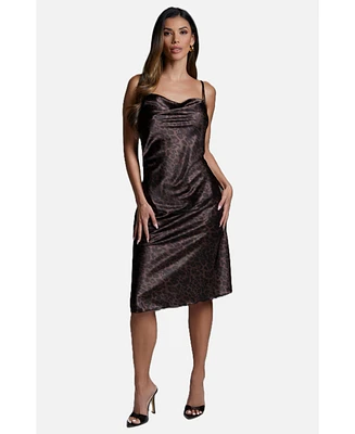 Bebe Women's Print Satin Cowl Midi Dress
