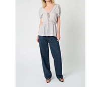 WeWoreWhat Women's Gathered Cap Short Sleeve Top