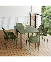 7-Piece Outdoor Metal Patio Dining Table Set With Stackable Chairs