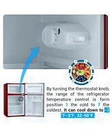 Zafro 3.2 cu.ft Compact Refrigerator with Freezer, Small Mini Fridge for Bedroom, Dorm, or Apartment, Features Adjustable Removable Glass Shelves for