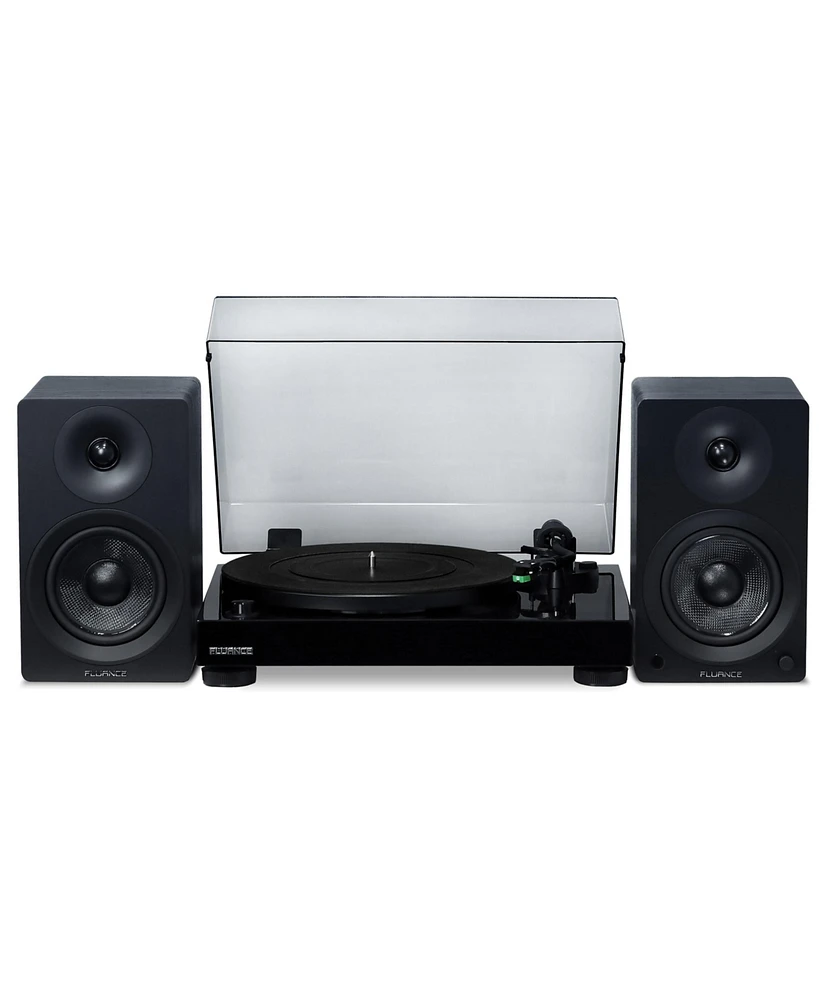 Fluance RT81 Elite High Fidelity Vinyl Turntable (White) with Ai41 Powered 5" Stereo Bookshelf Speakers (White Walnut), Diamond Stylus, Belt Drive, Bu