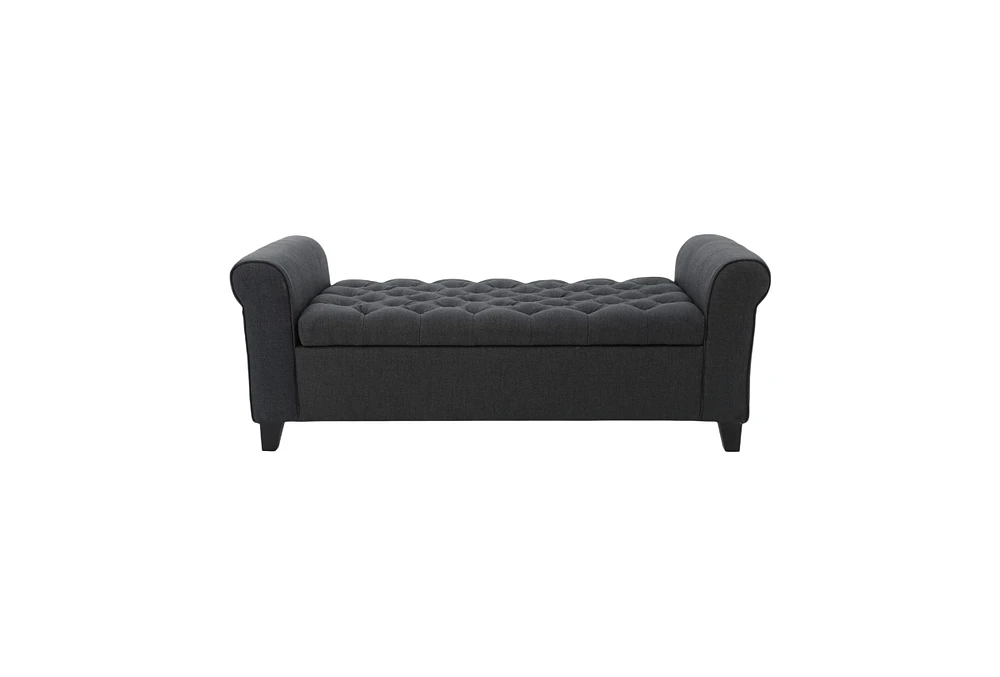 Tufted Storage Ottoman Bench with Rolled Arms, Button-Tufted Diamond Stitching, Soft-Close Hinges, and Versatile Design for Seating Storage-The Po
