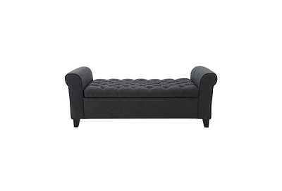 Tufted Storage Ottoman Bench with Rolled Arms, Button-Tufted Diamond Stitching, Soft-Close Hinges, and Versatile Design for Seating Storage-The Po