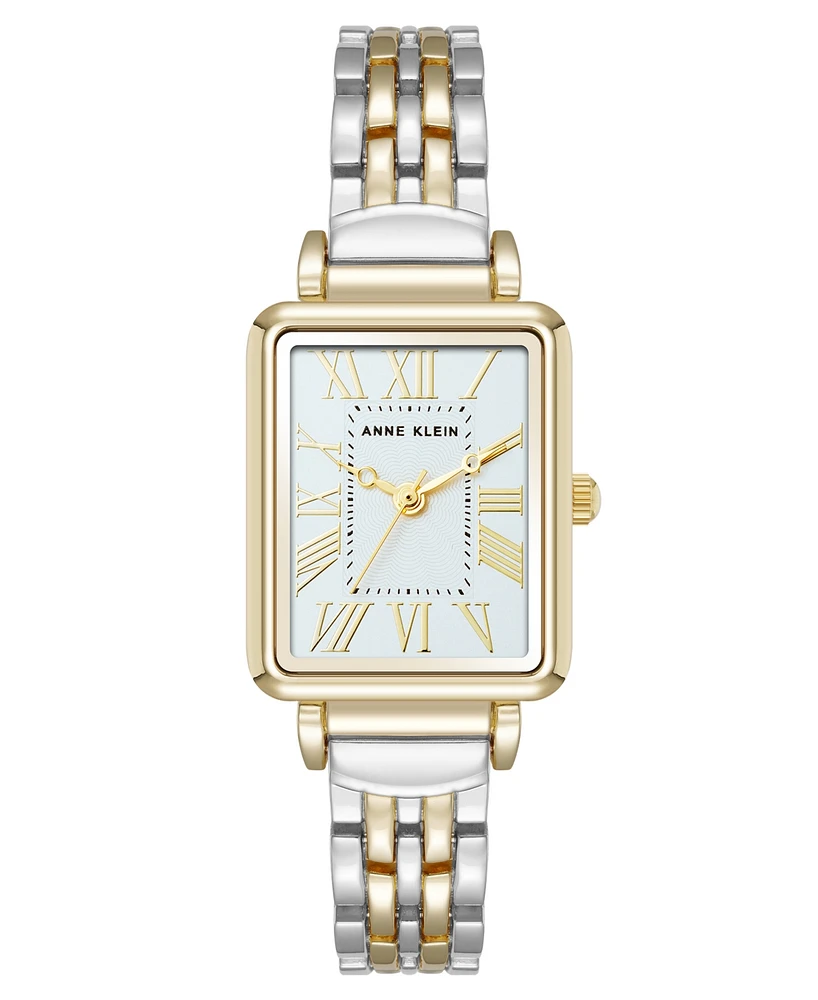Anne Klein Women's Quartz Rectangular Roman Numeral Two-Tone Metal Alloy and Light Blue Dial Watch, 23mm