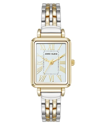 Anne Klein Women's Quartz Rectangular Roman Numeral Two-Tone Metal Alloy and Light Blue Dial Watch, 23mm