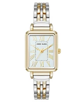 Anne Klein Women's Quartz Rectangular Roman Numeral Two-Tone Metal Alloy and Light Blue Dial Watch, 23mm