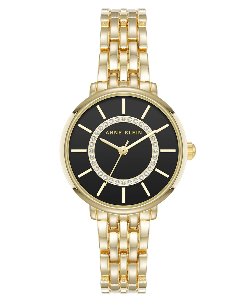Anne Klein Women's Quartz Classy Gold-Tone Metal Alloy and Black Dial Watch, 30mm
