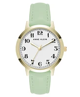 Anne Klein Women's Quartz Casual Mint Polyurethane Leather and Gold-Tone Metal Alloy Boyfriend Watch, 34mm