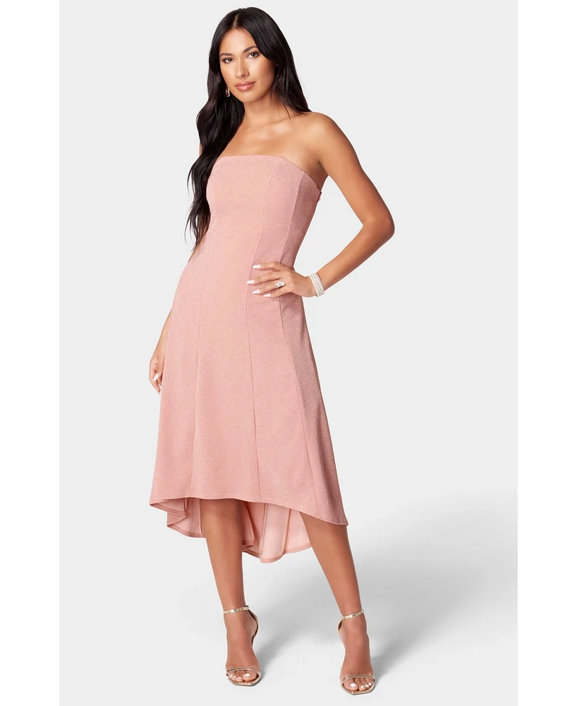 Bebe Women's Strapless Midi Glit Knit Dress