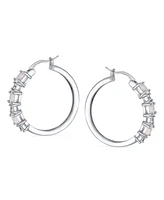 Bling Jewelry Cubic Zirconia Hoop Huggie Earrings with White Opal Sterling Silver 1 Inch
