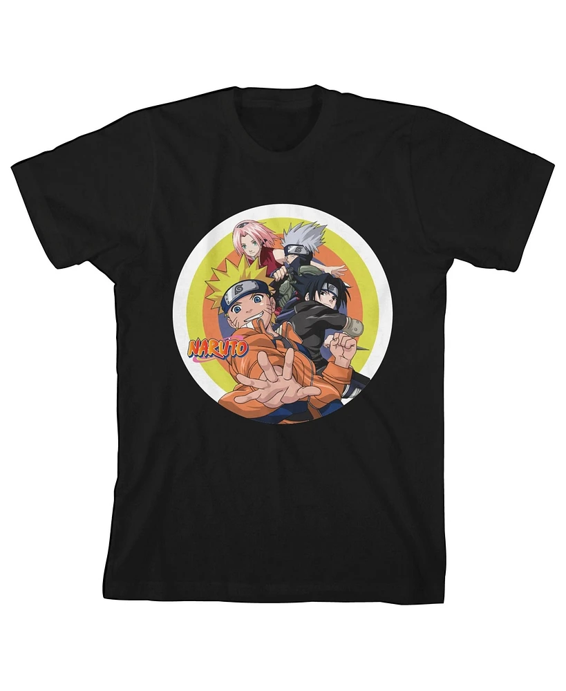 Naruto Boys Shippuden Classic Group Character Art with Circles Youth Black Tee-xl
