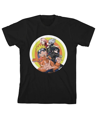 Naruto Boys Shippuden Classic Group Character Art with Circles Youth Black Tee-xl