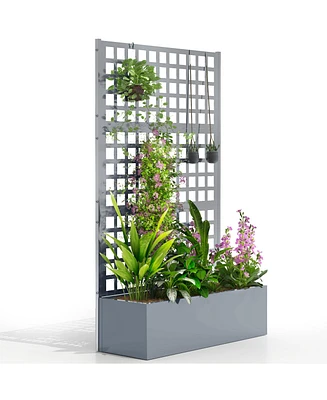 Outsunny Metal Planter Box with Trellis, Drain Holes, 43"x16"x70",