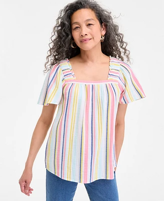 Style & Co Women's Cotton Striped Square-Neck Top, Exclusively at Macy's
