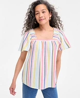 Style & Co Women's Cotton Striped Square-Neck Top, Exclusively at Macy's