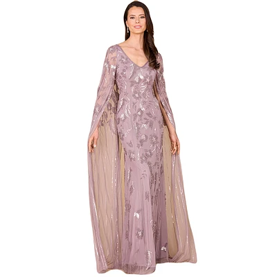 Lara Women's Beaded Sheath Dress with Long Cape
