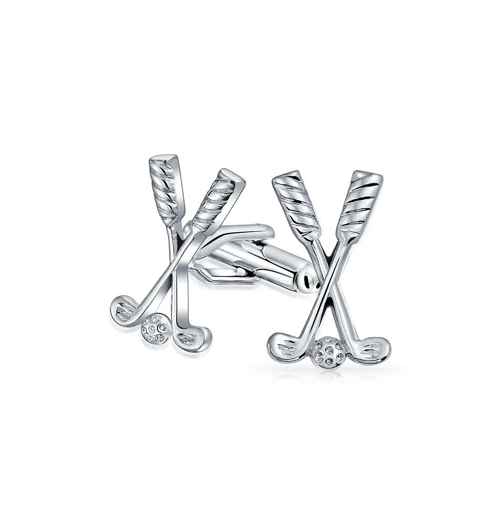 Bling Jewelry Golf Clubs Ball Caddy Golfer Sports Coach Cufflinks Executive Shirt Cuff Links Bullet Hinge Back Silver Tone Brass