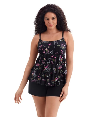 Longitude by Mimi Flamingo Women's Hotel Faux Ruffle Shortini Swimsuit