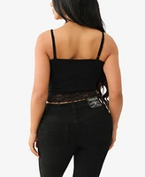 True Religion Women's Sleeveless Crystal Embroidery Lace Tank Top
