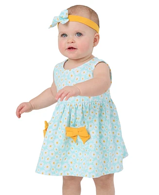 Rare Editions Baby Girls Daisy-Print Tank Dress with Pockets & Headband, 2 Piece Set