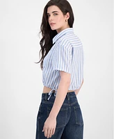 Ultra Flirt Juniors' Cropped Stripe Side-Tie Blouse