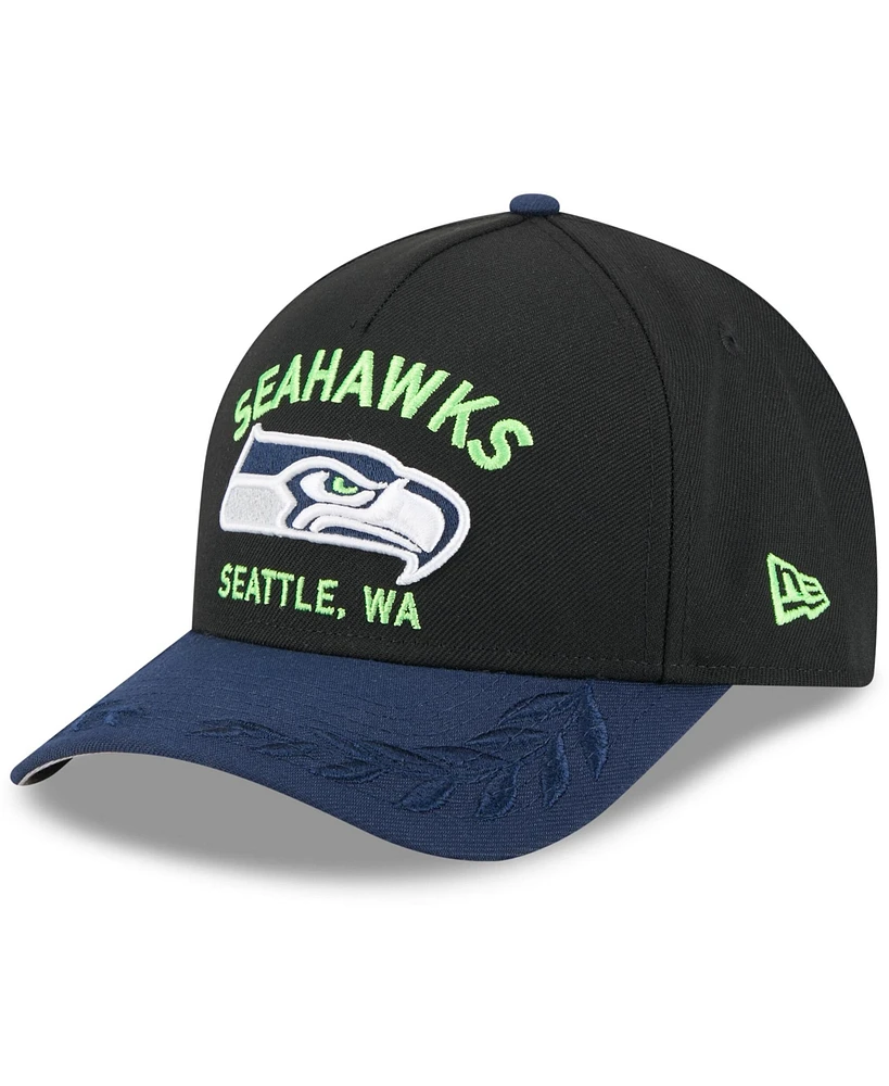 New Era Men's Black/ College Navy Seattle Seahawks 2025 Nfl Draft 9FORTY A-Frame M-Crown Adjustable Hat