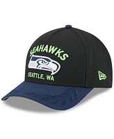 New Era Men's Black/ College Navy Seattle Seahawks 2025 Nfl Draft 9FORTY A-Frame M-Crown Adjustable Hat