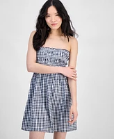 Hippie Rose Juniors' Cotton Gingham Strapless Mini Dress