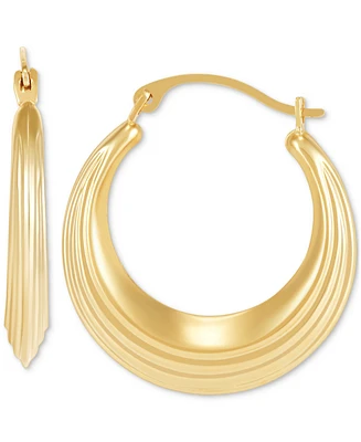 Multi-Grooved Polished Gold Small Hoop Earrings in 14k Gold, 0.86"