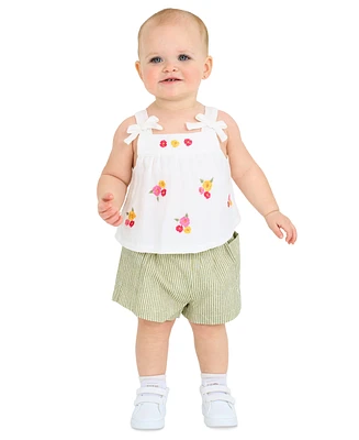 Rare Editions Baby Girls Embroidered Gauze Top & Shorts, 2 Piece Set