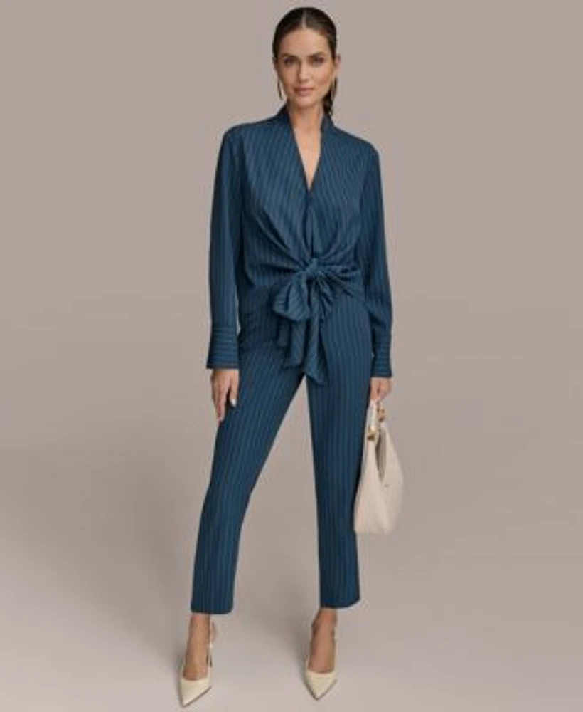 Donna Karan New York Womens Tie Front Pinstripe Blouse Pants