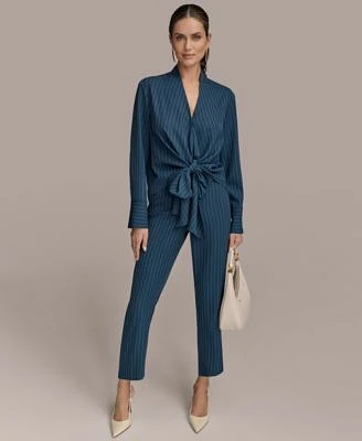 Donna Karan New York Womens Tie Front Pinstripe Blouse Pants