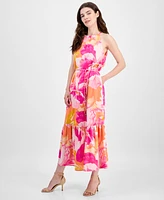 Anne Klein Women's Tiered Floral Halter Maxi Dress