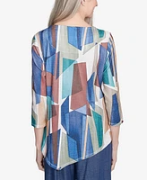 Alfred Dunner Women's Summer Solstice Abstract Stained Glass Crew Neck Top