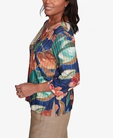 Alfred Dunner Women's Summer Solstice Dramatic Floral Crew Neck Top