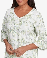 Alfred Dunner Women's Santa Fe Embroidered Floral Vines Cotton Top