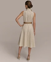 Donna Karan New York Women's Sequin Embellished Linen Belted Shirtdress