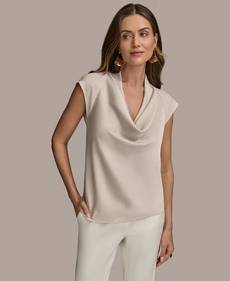 Donna Karan New York Women's Cap Sleeve Satin Cowlneck Top