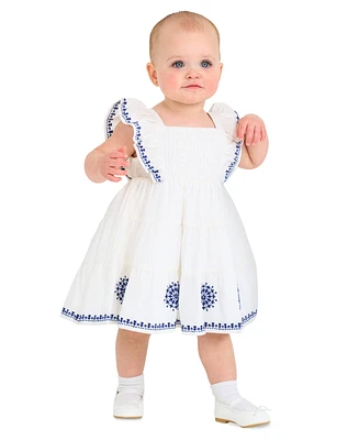 Rare Editions Baby Girls Embroidered Smocked-Bodice Dress