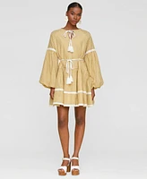 Avec Les Filles Women's Cotton Lemon-Print Split-Neck Prairie Mini Dress