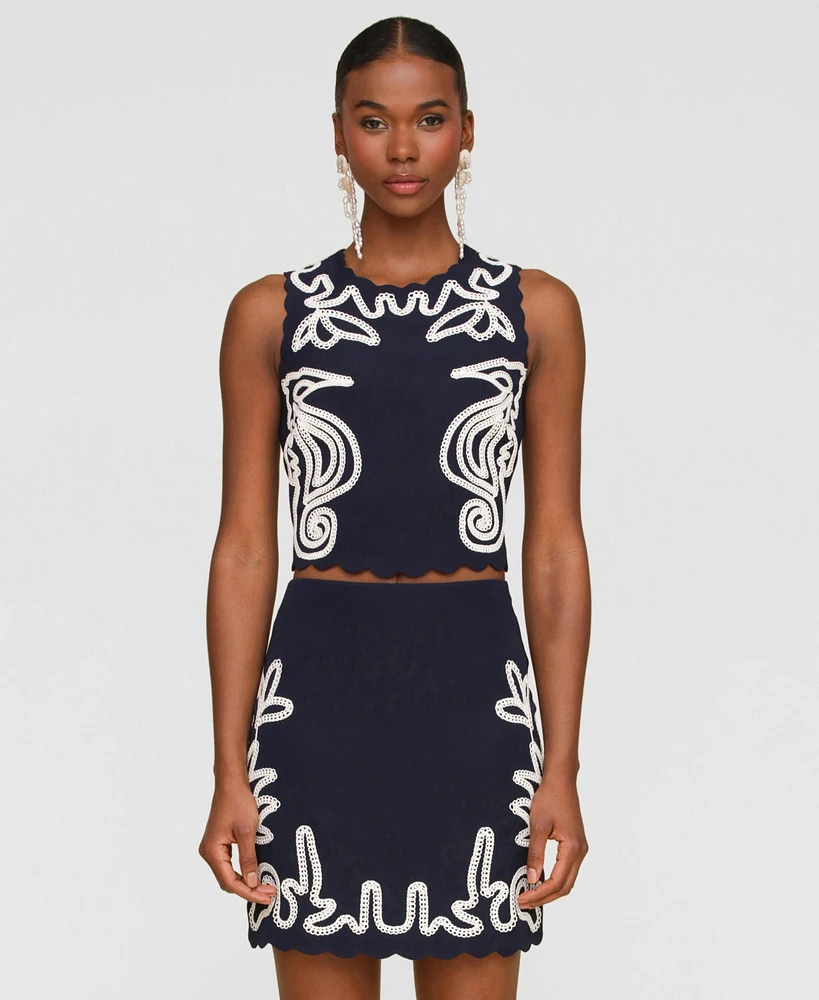 Avec Les Filles Women's Seahorse Embroidery Sleeveless Shell Top