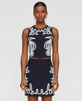 Avec Les Filles Women's Seahorse Embroidery Sleeveless Shell Top