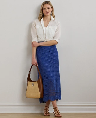 Lauren Ralph Women's Pointelle-Knit Linen-Blend Sweater Skirt